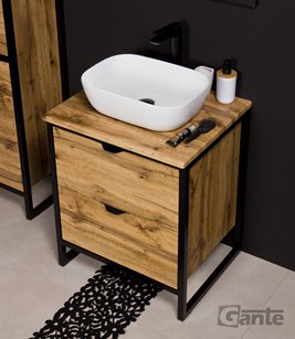 Szafka stojąca z białą umywalką styl loftowy 60 cm seria New York