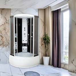 Kabina prysznicowa z hydromasażem głęboki brodzik czarne ściany 80x80