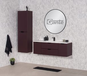 Burgundowa szafka łazienkowa wisząca z umywalką czarny uchwyt 120 cm Magnolia