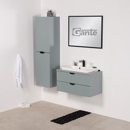 Miętowa szafka łazienkowa wisząca z białą umywalką nablatową czarny uchwyt 80 cm Magnolia