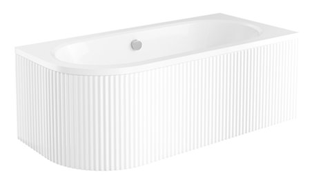 Biała ryflowana wanna asymetryczna akrylowa z obudową Avita Besco 180 cm Prawa