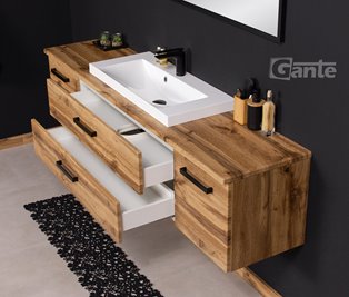 Szafka wisząca z umywalką nablatową 180 cm kolor dąb naturalny seria Fokus Loft Gante