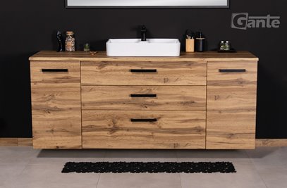 Szafka wisząca z umywalką nablatową 180 cm 50/3 kolor dąb naturalny seria Fokus Loft Gante