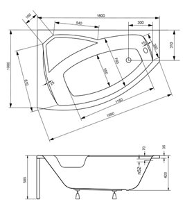 Czarno biała wanna narożna z obudową 160 cm Lewa Rima Besco
