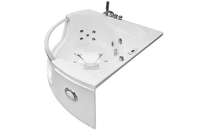 Wanna z hydromasażem narożna 135x135 cm MO-0057 biały zagłówek