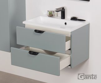 Miętowa szafka łazienkowa wisząca z umywalką czarny uchwyt 60 cm Magnolia