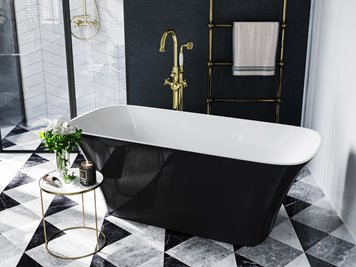 Czarno-biała wanna wolnostojąca z konglomeratu + klik-klak chrom 160 cm Assos B&W Besco WMD-160-ABW