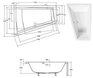 Wanna asymetryczna czarno-biała z obudową Intima Duo Besco lewa 170x125 cm