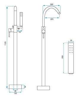 Złoty połysk bateria wannowa wolnostojąca Ortis Lungo Rea