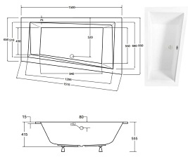 Wanna do zabudowy asymetryczna Intima Slim Besco prawa 150x85 cm