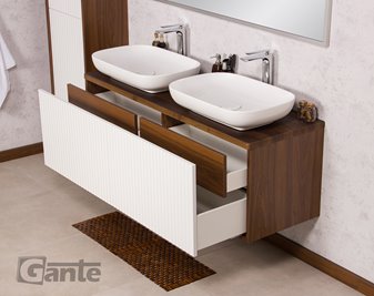 Szafka łazienkowa wisząca z umywalkami dąb wenge/biały mat 140 cm Venus Gante