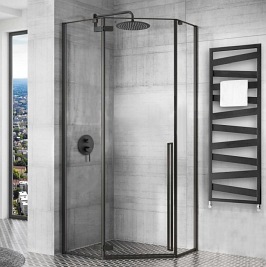 Czarna kabina prysznicowa pięciokątna 90x90 Diamond Rea