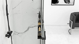 Czarna ścianka prysznicowa z półką i wieszakiem 80 cm Aero Black Evo Rea