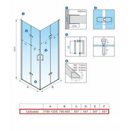 Kabina prysznicowa drzwi składane prostokątna 120x80 KZ12DC