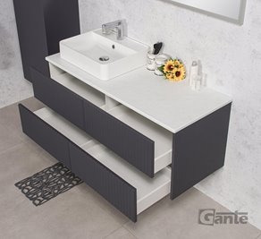 Szafka łazienkowa wisząca frezowana z umywalką 120 cm Mirage kolor szary mat