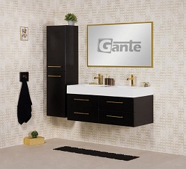 Szafka łazienkowa wisząca czarny mat z umywalką dwie komory 120 cm Nela Belli Gold Gante