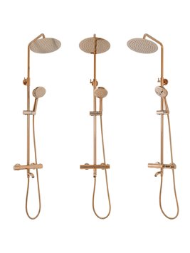 Miedziany zestaw prysznicowy z termostatem i wylewką Lungo Rea