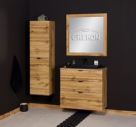 Szafka łazienkowa z czarną umywalką nablatową dąb naturalny 80 cm Victa Gante