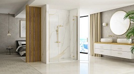 Drzwi prysznciowe do wnęki 130 cm szczotkowane złoto uchylne Hugo Rea Gold