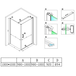 Kabina prysznicowa 100x100 kwadratowa drzwi pełne uchylne KZ1190C