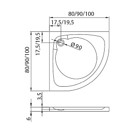 Brodzik półokrąły 80x80 B-159 Cantare New Trendy