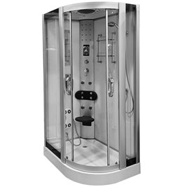 Biała kabina prysznicowa z hydromasażem + sauna na niskim brodziku 120x85 prawa MO-09914PBS