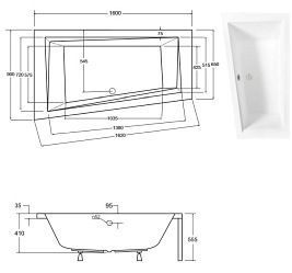 Wanna asymetryczna czarno-biała z obudową Intima Besco lewa 160x90 cm