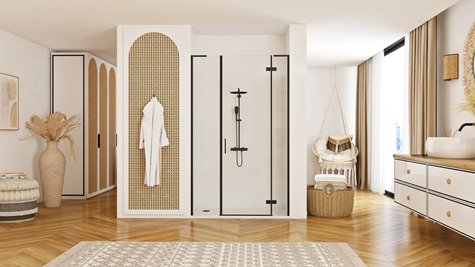 Drzwi prysznciowe 120 cm uchylne czarne Hugo Rea Black