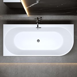 Wanna ryflowana przyścienna narożna lewa korek oraz przelew czarny 150 cm Rio Hydrosan