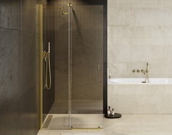 Złota ścianka prysznicowa rozsuwana 140 cm Vayo Gold Besco