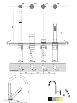 Bateria wannowa 4-otworowa złota Illusion Besco BW-I4-ZL