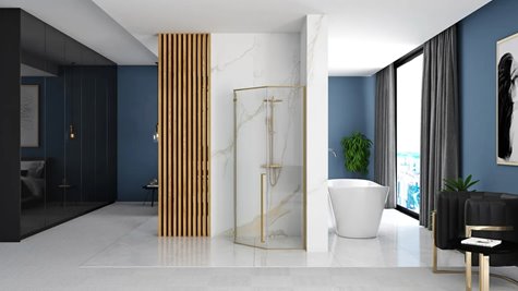 Złota szczotkowana kabina prysznicowa pięciokątna 100x100 Diamond Rea