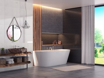 Wanna akrylowa, przyścienna wolnostojąca Mono Corsan 160 cm korek klik-klak złoty szczotkowany