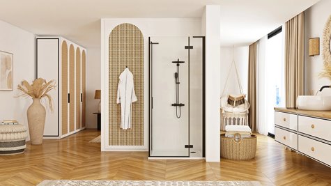 Czarna kabina prysznicowa kwadratowa 90x80 drzwi uchylne Hugo Rea Black