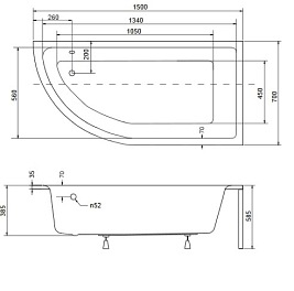 Czarno-biała wanna narożna z obudową 150 cm Prawa Praktika Besco