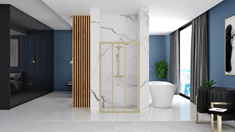 Złote szczotkowane drzwi prysznicowe rozsuwane 120 cm Alex Rea