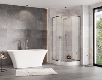 Zarya Besco chromowana kabina prysznicowa 90x90 powłoka ProClean + biały brodzik 15 cm Alex