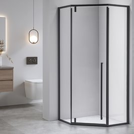 Czarna kabina prysznicowa pięciokątna 100x100 drzwi uchylne BS07C