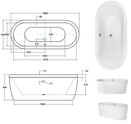 Wanna wolnostojąca Victoria 185 cm syfon czarny Besco