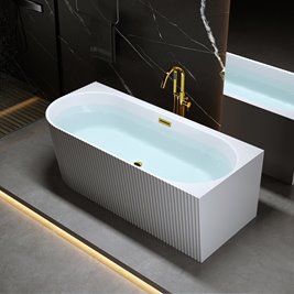 Wanna ryflowana przyścienna narożna prawa korek oraz przelew złoty 150 cm Rio Hydrosan