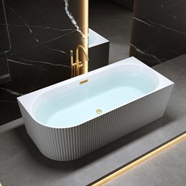 Wanna ryflowana przyścienna narożna prawa korek oraz przelew złoty szczotkowany 160 cm Rio Hydrosan