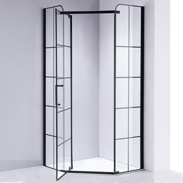Czarna kabina prysznicowa pięciokątna 100x100 drzwi uchylne szprosy BS06C