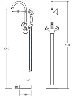 Bateria wannowa wolnostojąca Retro złota Besco BW-RI-ZL
