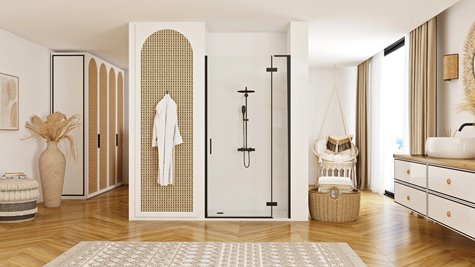 Drzwi prysznciowe 90 cm uchylne czarne Hugo Rea Black