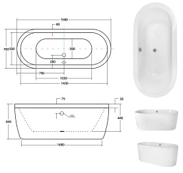 Wanna wolnostojąca Victoria 160 cm syfon biały Besco
