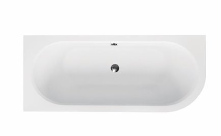 Biała ryflowana wanna asymetryczna akrylowa z obudową Avita Besco 160 cm Lewa