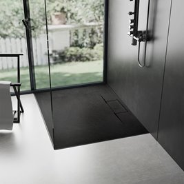 Brodzik prostokątny czarny struktura kamienia smc 120x80 Bazalt Long Black Rea
