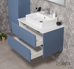 Szafka łazienkowa wisząca frezowana z umywalką 80 cm Mirage kolor niebieski mat