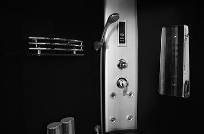 Kabina prysznicowa z hydromasażem na niskim brodziku czarne ścianki 120x85 lewa MO-18218