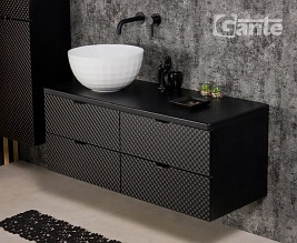 Szafka łazienkowa wisząca z umywalką 120 cm szklane fronty czarny uchwyt Glow Gante